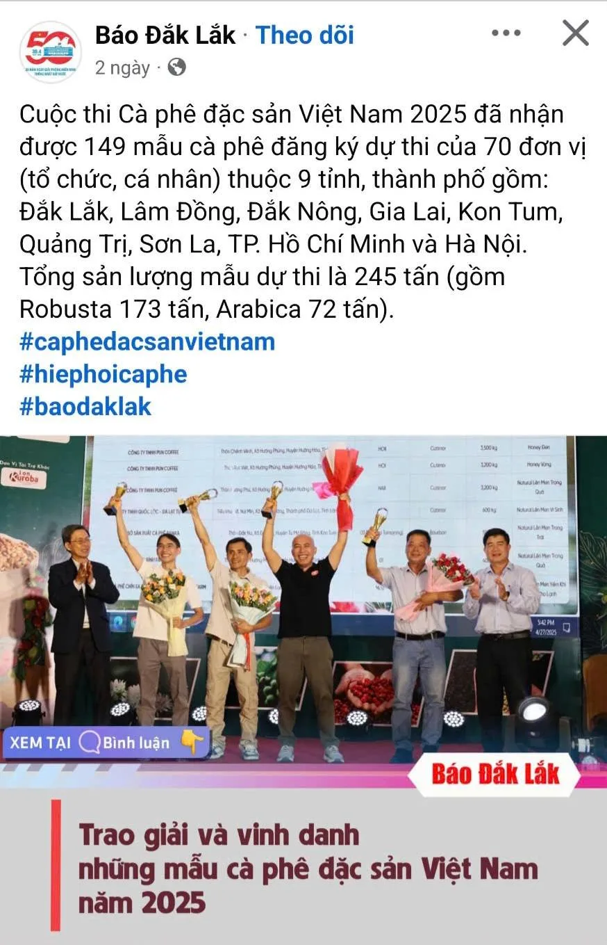Sản phẩm cà phê đoạt giải top 3 Amazing Cup của Quốc Lộc Coffee