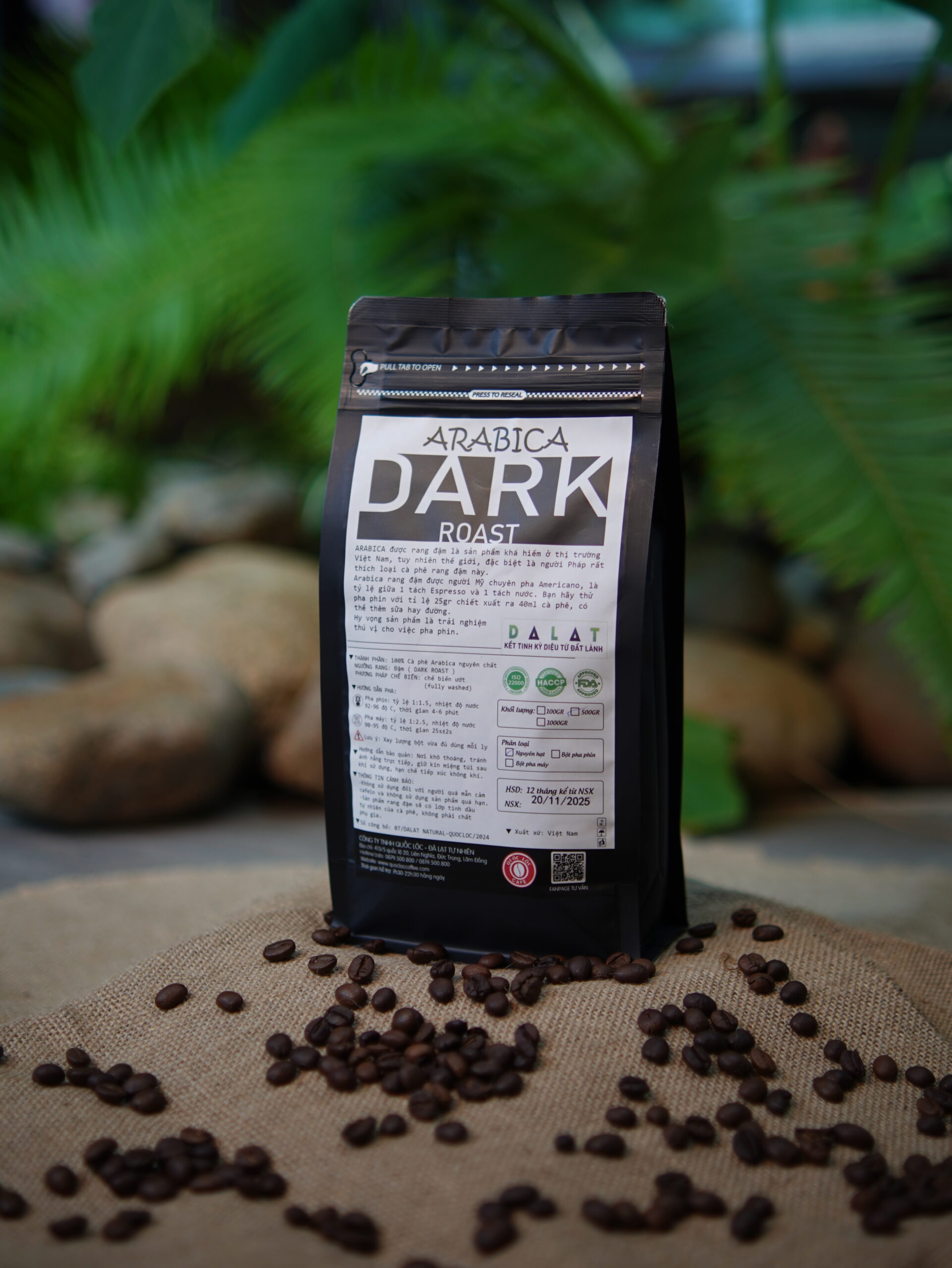 Arabica nguyên chất có vị chua thanh được rang mộc từ vùng trồng Cầu Đất 1.650m – Quốc Lộc Coffee